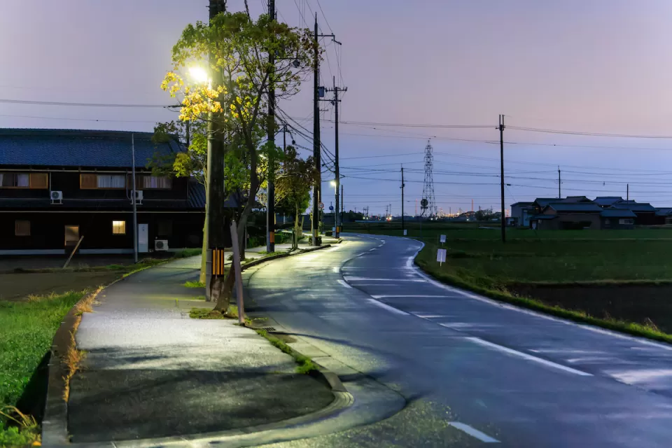 Rural road at night.